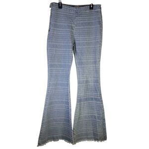 POL Jeans Womens L Bell Bottom Raw Hem Stripe Side Zip Boho Hippie Festival